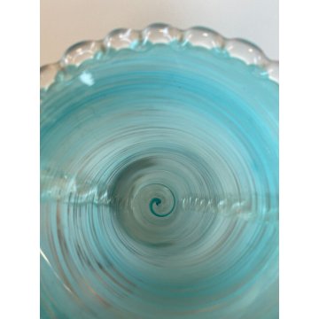 ANTICO VASO VETRO MURANO AURELIANO TOSO FILIGRANA VASE ITALIA SPIRALE AZZURRO