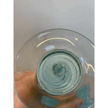 ANTICO VASO VETRO MURANO AURELIANO TOSO FILIGRANA VASE ITALIA SPIRALE AZZURRO