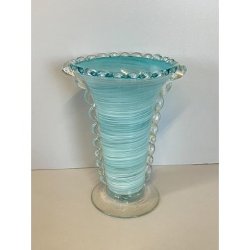 ANTICO VASO VETRO MURANO AURELIANO TOSO FILIGRANA VASE ITALIA SPIRALE AZZURRO