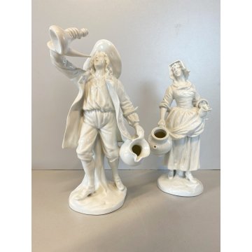 COPPIA FIGURE PORCELLANA BIANCA Ginori Doccia Capodimonte "Vecchi Mestieri" XX