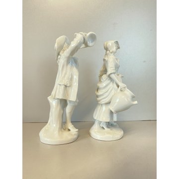 COPPIA FIGURE PORCELLANA BIANCA Ginori Doccia Capodimonte "Vecchi Mestieri" XX