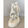 STATUINA PORCELLANA BIANCA GRUPPO CAVALIERE CANE da CACCIA 17x16 cm/h FRANCIA