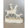 STATUINA PORCELLANA BIANCA GRUPPO CAVALIERE CANE da CACCIA 17x16 cm/h FRANCIA
