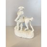 STATUINA PORCELLANA BIANCA GRUPPO CAVALIERE CANE da CACCIA 17x16 cm/h FRANCIA