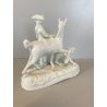 STATUINA PORCELLANA BIANCA GRUPPO CAVALIERE CANE da CACCIA 17x16 cm/h FRANCIA