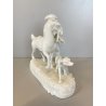 STATUINA PORCELLANA BIANCA GRUPPO CAVALIERE CANE da CACCIA 17x16 cm/h FRANCIA