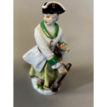 COPPIA FIGURINA MINIATURA PORCELLANA Meissen HUNTER  & LADY with RIFLE 8cm/h '50