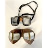 COPPIA ANTICHI OCCHIALI PILOTA AVIAZIONE MOTO MASCHERINA PELLE METALLO MILITARI