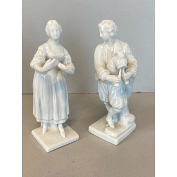 COPPIA "Suonatori" FIGURE MINIATURE PORCELLANA BIANCA Ginori Capodimonte XX sec