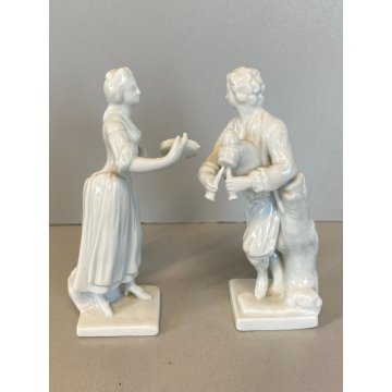 COPPIA "Suonatori" FIGURE MINIATURE PORCELLANA BIANCA Ginori Capodimonte XX sec