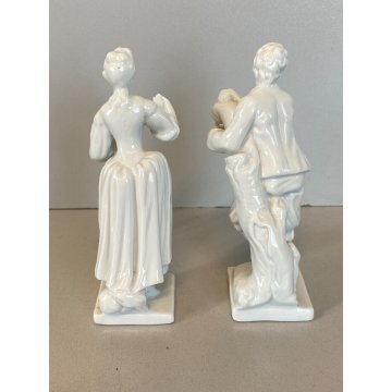 COPPIA "Suonatori" FIGURE MINIATURE PORCELLANA BIANCA Ginori Capodimonte XX sec