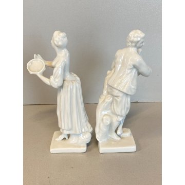 COPPIA "Suonatori" FIGURE MINIATURE PORCELLANA BIANCA Ginori Capodimonte XX sec