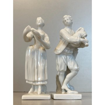 COPPIA "Suonatori" FIGURE MINIATURE PORCELLANA BIANCA Ginori Capodimonte XX sec