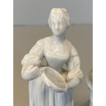 COPPIA "Suonatori" FIGURE MINIATURE PORCELLANA BIANCA Ginori Capodimonte XX sec