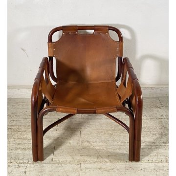 POLTRONA DESIGN ANNI 60 Tito Agnoli MOD Safari BAMBU CUOIO SEDIA ARMCHAIR