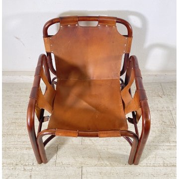 POLTRONA DESIGN ANNI 60 Tito Agnoli MOD Safari BAMBU CUOIO SEDIA ARMCHAIR