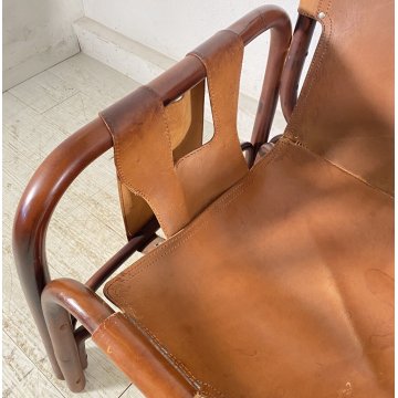 POLTRONA DESIGN ANNI 60 Tito Agnoli MOD Safari BAMBU CUOIO SEDIA ARMCHAIR