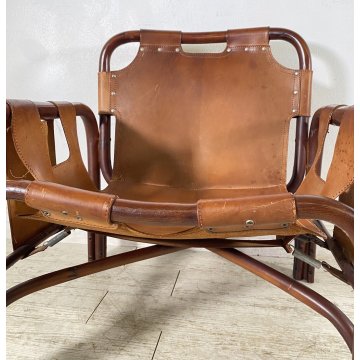 POLTRONA DESIGN ANNI 60 Tito Agnoli MOD Safari BAMBU CUOIO SEDIA ARMCHAIR