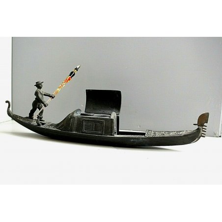 ANTICO CALAMAIO SCULTURA BRONZO GONDOLA PENNA VETRO MURANO SOUVENIR VENEZIA '30
