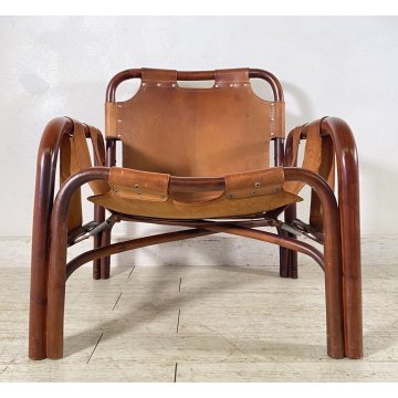 POLTRONA DESIGN ANNI 60 Tito Agnoli MOD Safari BAMBU CUOIO SEDIA ARMCHAIR