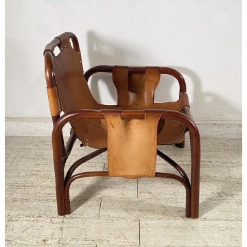 POLTRONA DESIGN ANNI 60 Tito Agnoli MOD Safari BAMBU CUOIO SEDIA ARMCHAIR