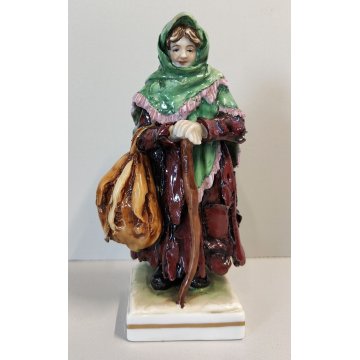 ANTICA SCULTURA PORCELLANA Scheibe Alsbach FIGURA VAGABONDO Statuina ANZIANA