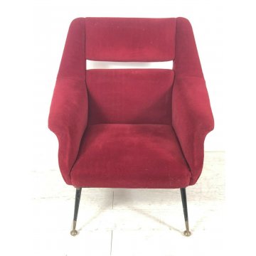 POLTRONA DESIGN GIGI RADICE 1955 BORDEAUX VINTAGE ARMCHAIR SEDIA ITALY ANNI 50 