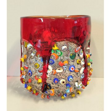 BICCHIERE Millefiori VETRO Murano DESIGN Imperio Rossi SOFFIATO Vaso MURRINA