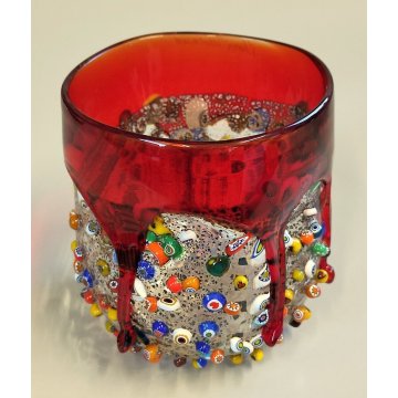 BICCHIERE Millefiori VETRO Murano DESIGN Imperio Rossi SOFFIATO Vaso MURRINA