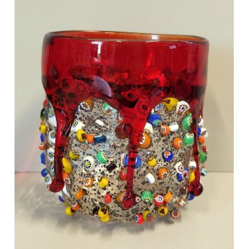 BICCHIERE Millefiori VETRO Murano DESIGN Imperio Rossi SOFFIATO Vaso MURRINA