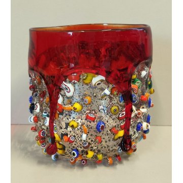 BICCHIERE Millefiori VETRO Murano DESIGN Imperio Rossi SOFFIATO Vaso MURRINA