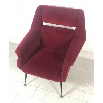 POLTRONA DESIGN GIGI RADICE 1955 BORDEAUX VINTAGE ARMCHAIR SEDIA ITALY ANNI 50 