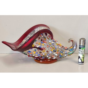 CORNUCOPIA Millefiori VETRO Murano DESIGN Imperio Rossi SOFFIATO Vaso MURRINA