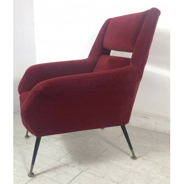 POLTRONA DESIGN GIGI RADICE 1955 BORDEAUX VINTAGE ARMCHAIR SEDIA ITALY ANNI 50 