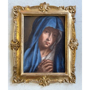 DIPINTO OLIO TELA MADONNA IN PREGHIERA ORANTE RELIGIOSO CORNICE DORATA '700