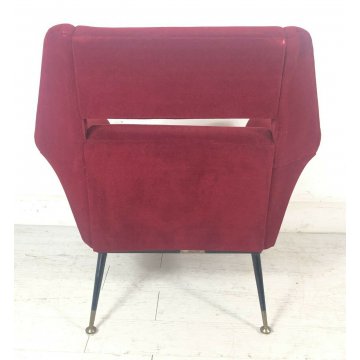 POLTRONA DESIGN GIGI RADICE 1955 BORDEAUX VINTAGE ARMCHAIR SEDIA ITALY ANNI 50 