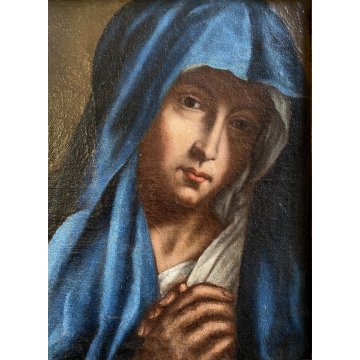 DIPINTO OLIO TELA MADONNA IN PREGHIERA ORANTE RELIGIOSO CORNICE DORATA '700