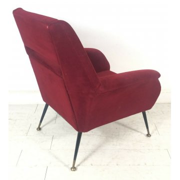 POLTRONA DESIGN GIGI RADICE 1955 BORDEAUX VINTAGE ARMCHAIR SEDIA ITALY ANNI 50 