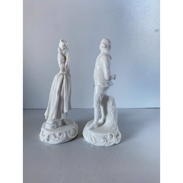 COPPIA STATUINE PORCELLANA BIANCA Ginori Capodimonte DAMA CAVALIERE XX sec.