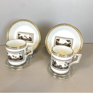 SET 2 TAZZE CAFFE PORCELLANA BIANCA PITTORIA Richard Ginori DECORO Fiesole '900