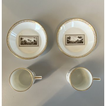 SET 2 TAZZE CAFFE PORCELLANA BIANCA PITTORIA Richard Ginori DECORO Fiesole '900