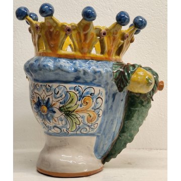 GRANDE VASO Testa Moro DONNA CERAMICA Caltagirone DIPINTO G. Romano SICILIA h 34