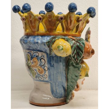 GRANDE VASO Testa Moro DONNA CERAMICA Caltagirone DIPINTO G. Romano SICILIA h 34