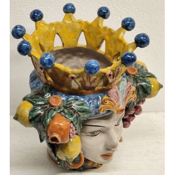 GRANDE VASO Testa Moro DONNA CERAMICA Caltagirone DIPINTO G. Romano SICILIA h 34