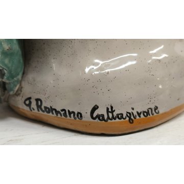 GRANDE VASO Testa Moro DONNA CERAMICA Caltagirone DIPINTO G. Romano SICILIA h 34