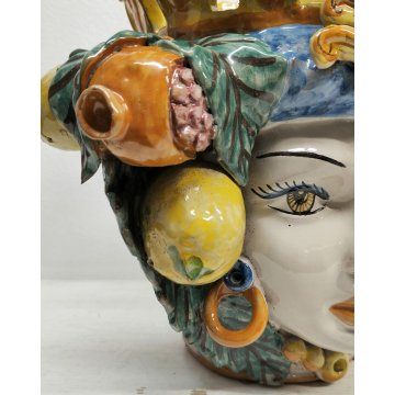 GRANDE VASO Testa Moro DONNA CERAMICA Caltagirone DIPINTO G. Romano SICILIA h 34