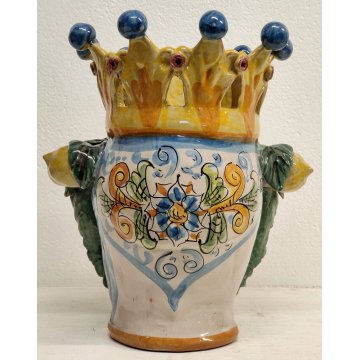 GRANDE VASO Testa Moro UOMO CERAMICA Caltagirone DIPINTO G. Romano SICILIA h 34