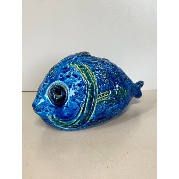 SCULTURA CERAMICA PESCE BLU RIMINI FISH DESIGN Aldo Londi PER Bitossi ITALIA