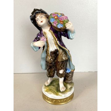 ANTICA SCULTURA PORCELLANA FIGURA GIOVANE GIARDINIERE Dresden Porcelain 14cm/h