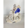 STATUINA PORCELLANA San Marco Novi DAMA SEDUTA ABITO PIZZO TULLE CESTINO FIORI
